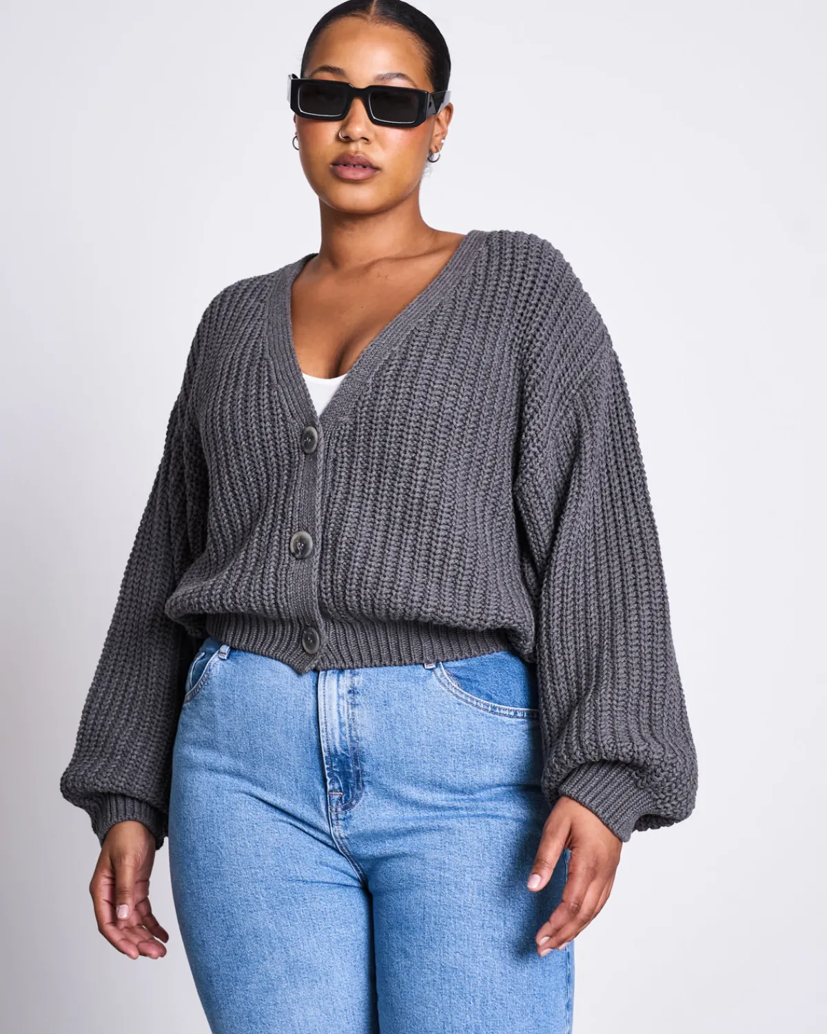 New JAN 'N JUNE CHUNKY CARDIGAN LENA DARK GREY GOTS