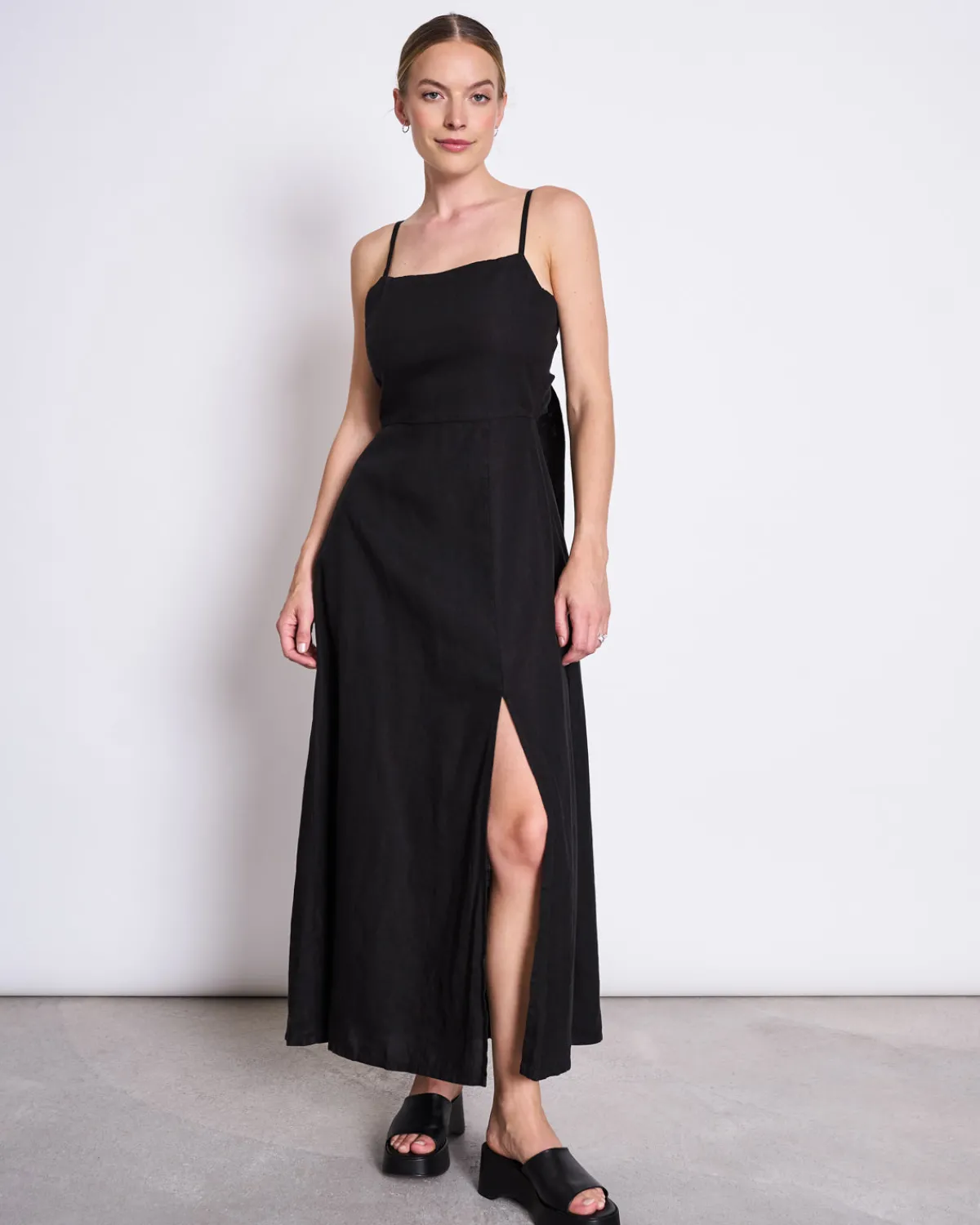 Flash Sale JAN 'N JUNE LINEN BOW DRESS LEUVEN BLACK