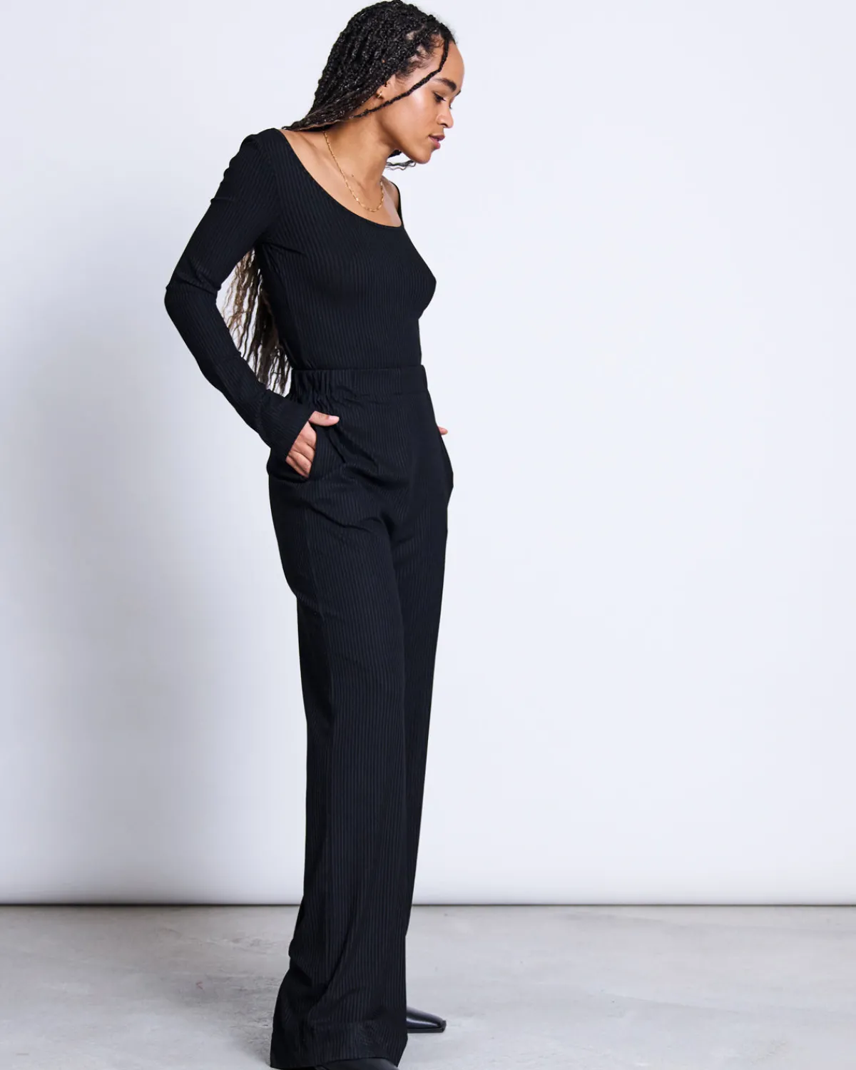 Hot JAN 'N JUNE LONGSLEEVE SCOOP RIB BLACK TENCEL