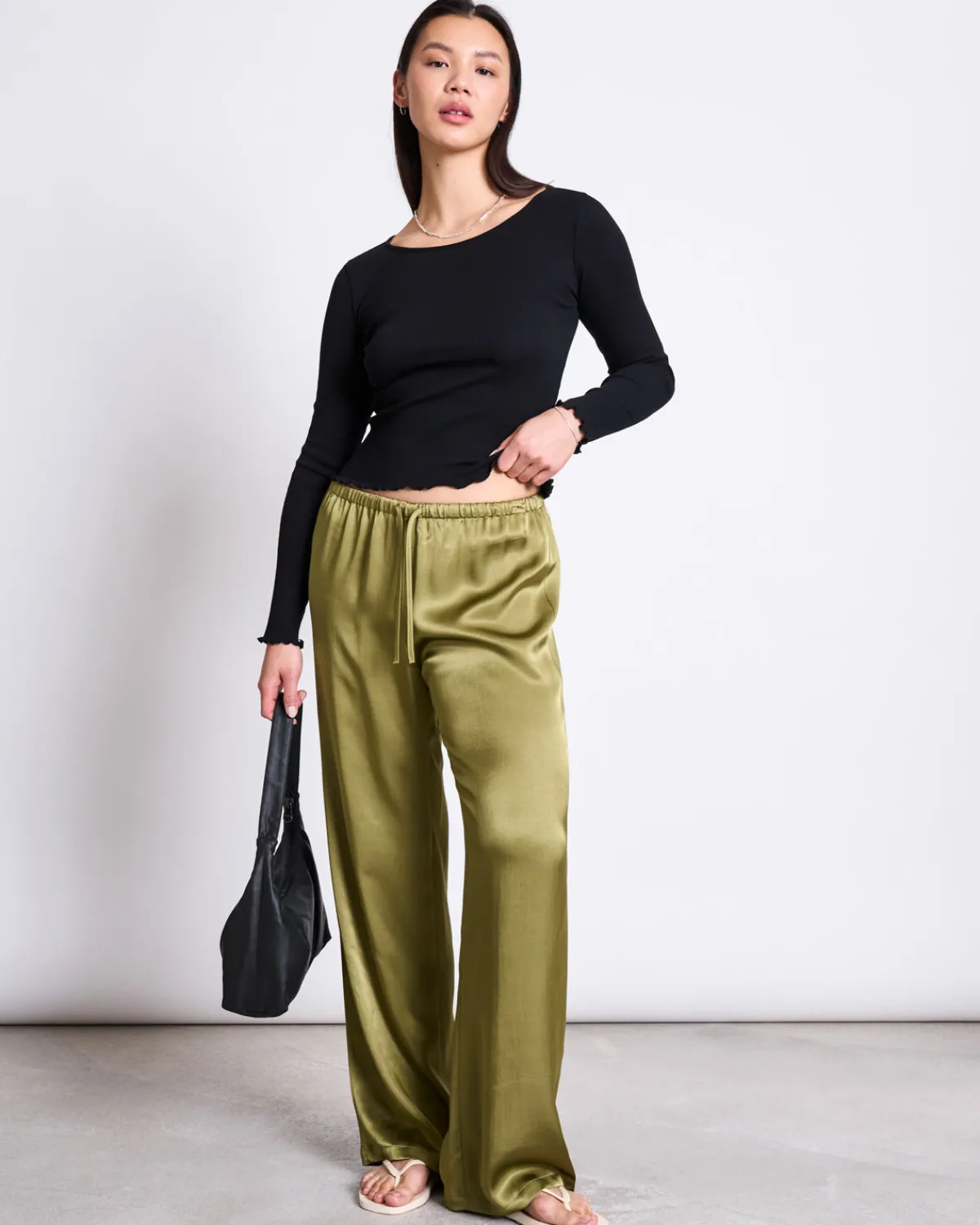 Best Sale JAN 'N JUNE LOOSE SILKY PANTS FRIS WOODY OLIVE