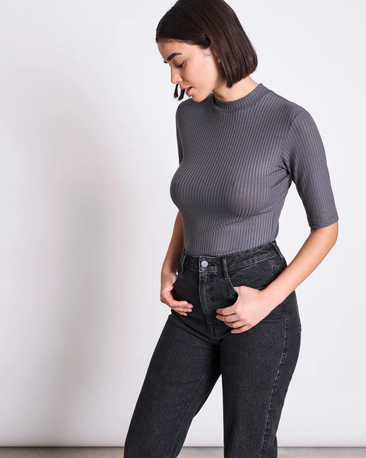 Outlet JAN 'N JUNE LYOCELL RIB T-SHIRT NINA DARK GREY