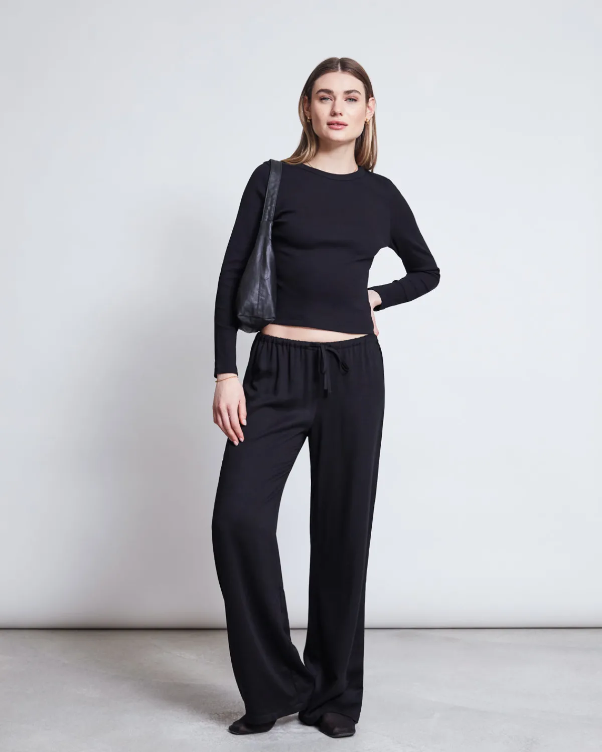 Shop JAN 'N JUNE MID RISE LOOSE PANTS STRATH BLACK