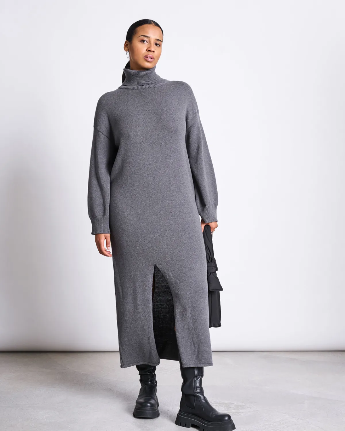 Hot JAN 'N JUNE MIDI KNIT DRESS INARI DARK GREY GOTS