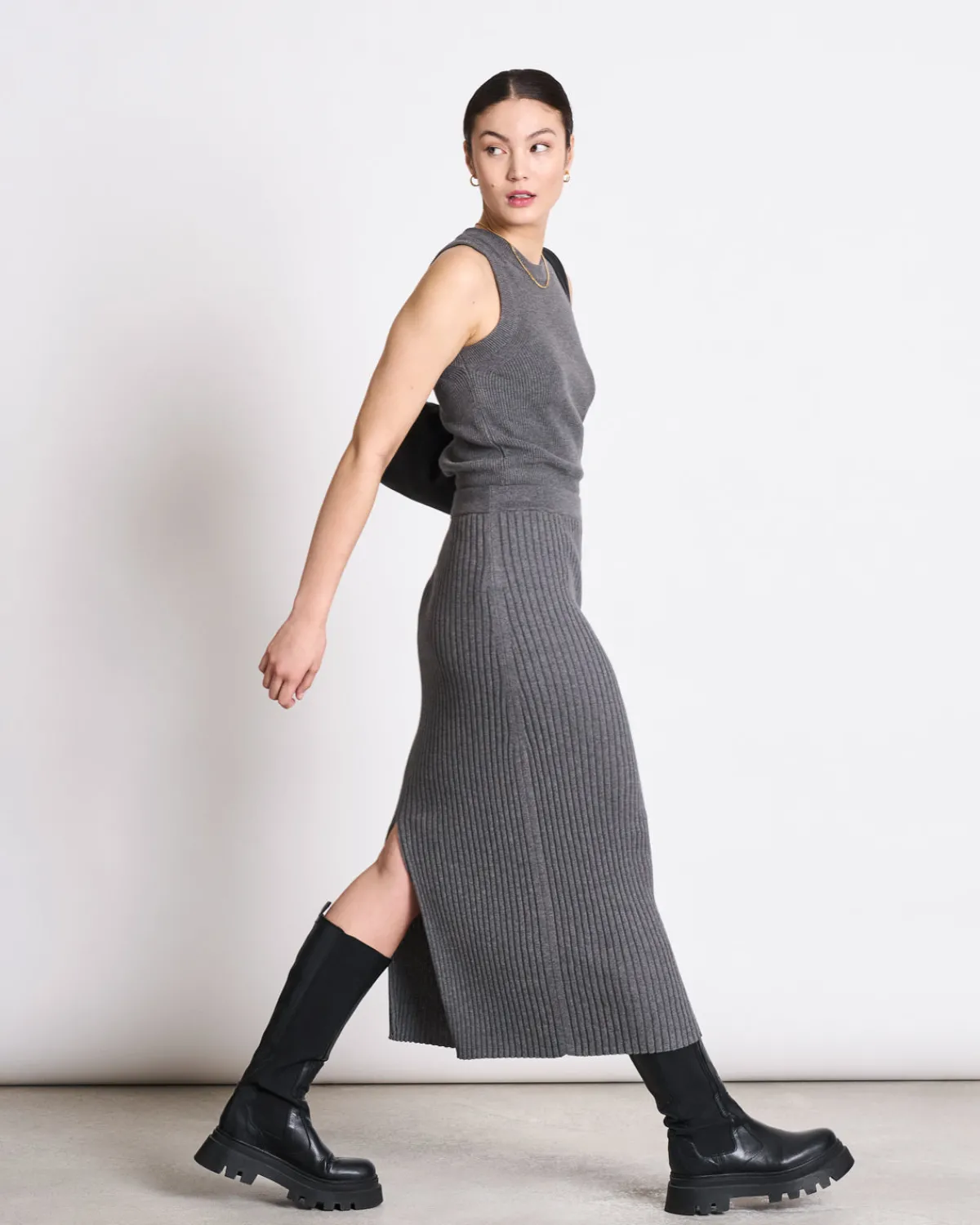 Best Sale JAN 'N JUNE MIDI KNIT SKIRT EBBA DARK GREY GOTS