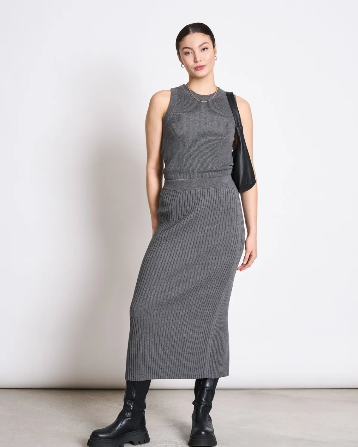 Best Sale JAN 'N JUNE MIDI KNIT SKIRT EBBA DARK GREY GOTS