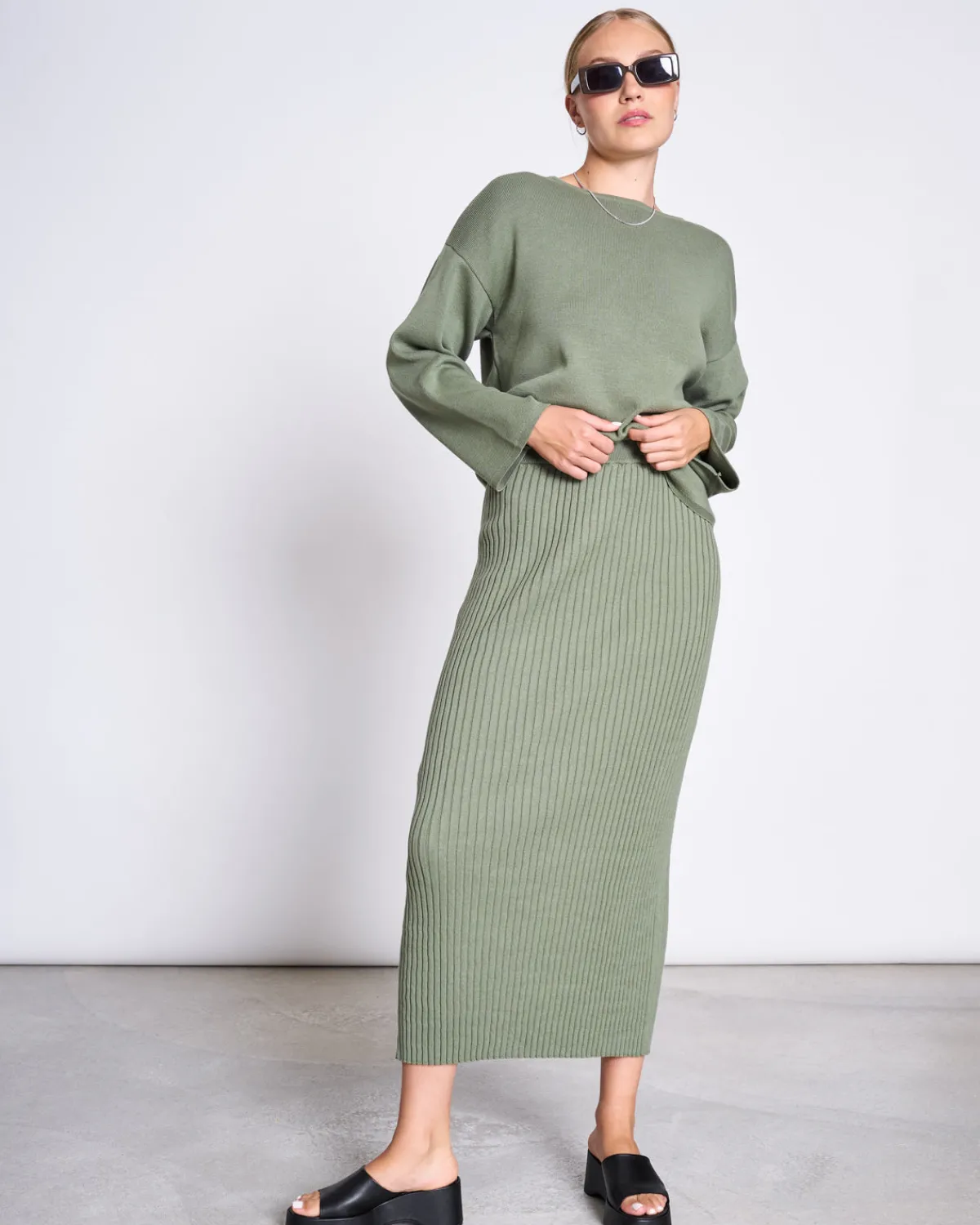 Shop JAN 'N JUNE MIDI KNIT SKIRT EBBA SEA SPRAY GOTS