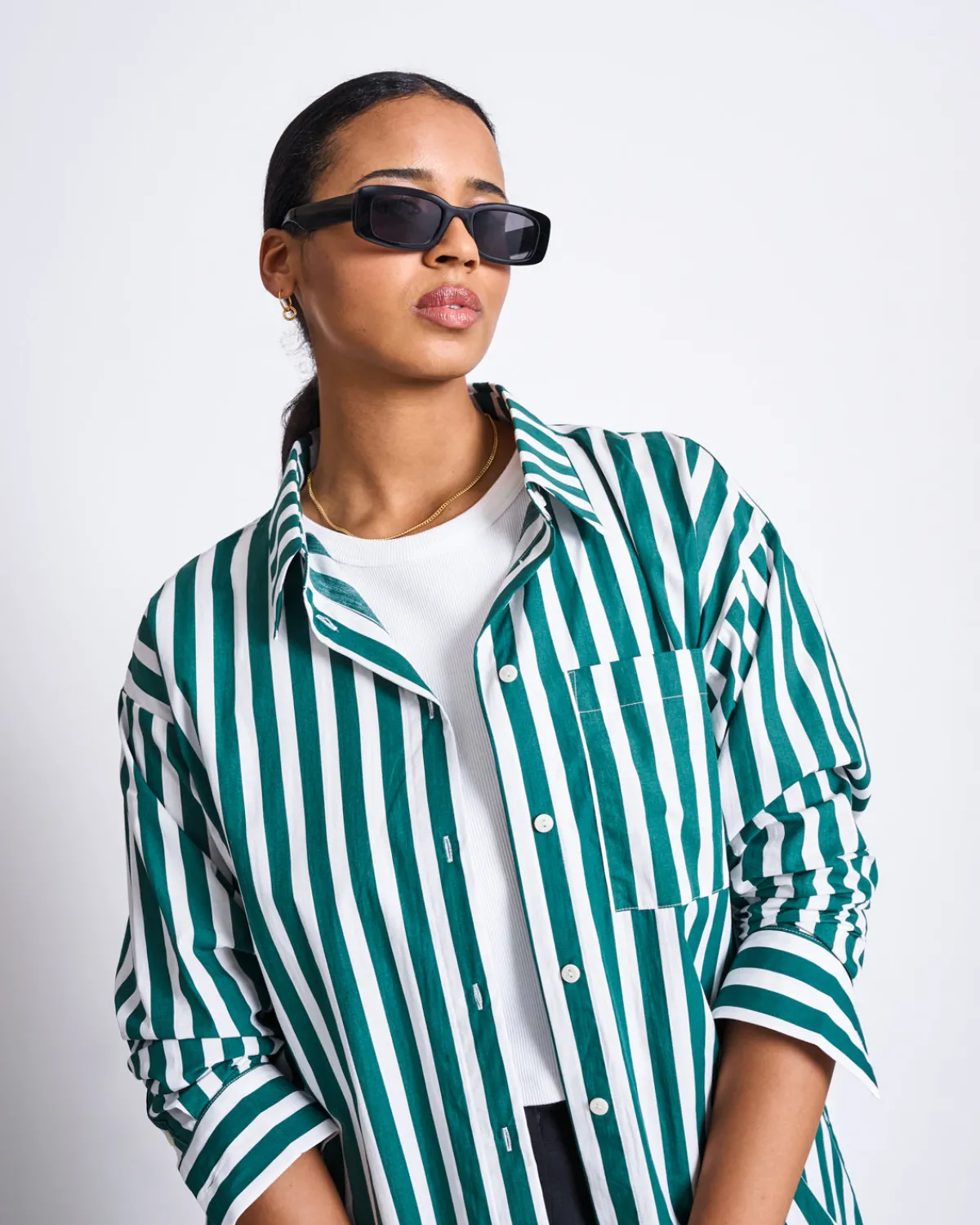 Cheap JAN 'N JUNE OVERSIZED SHIRT MAMRO BOTTLE GREEN STRIPED