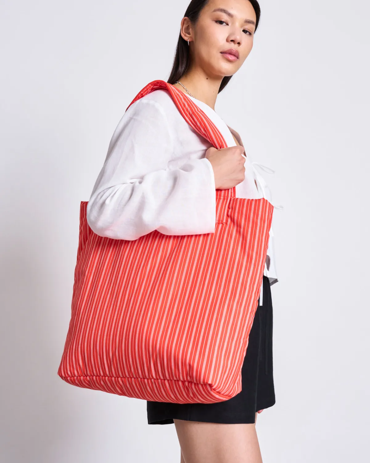 Sale JAN 'N JUNE PADDED SHOPPER SMOL CHERRY RED WHITE STRIPED