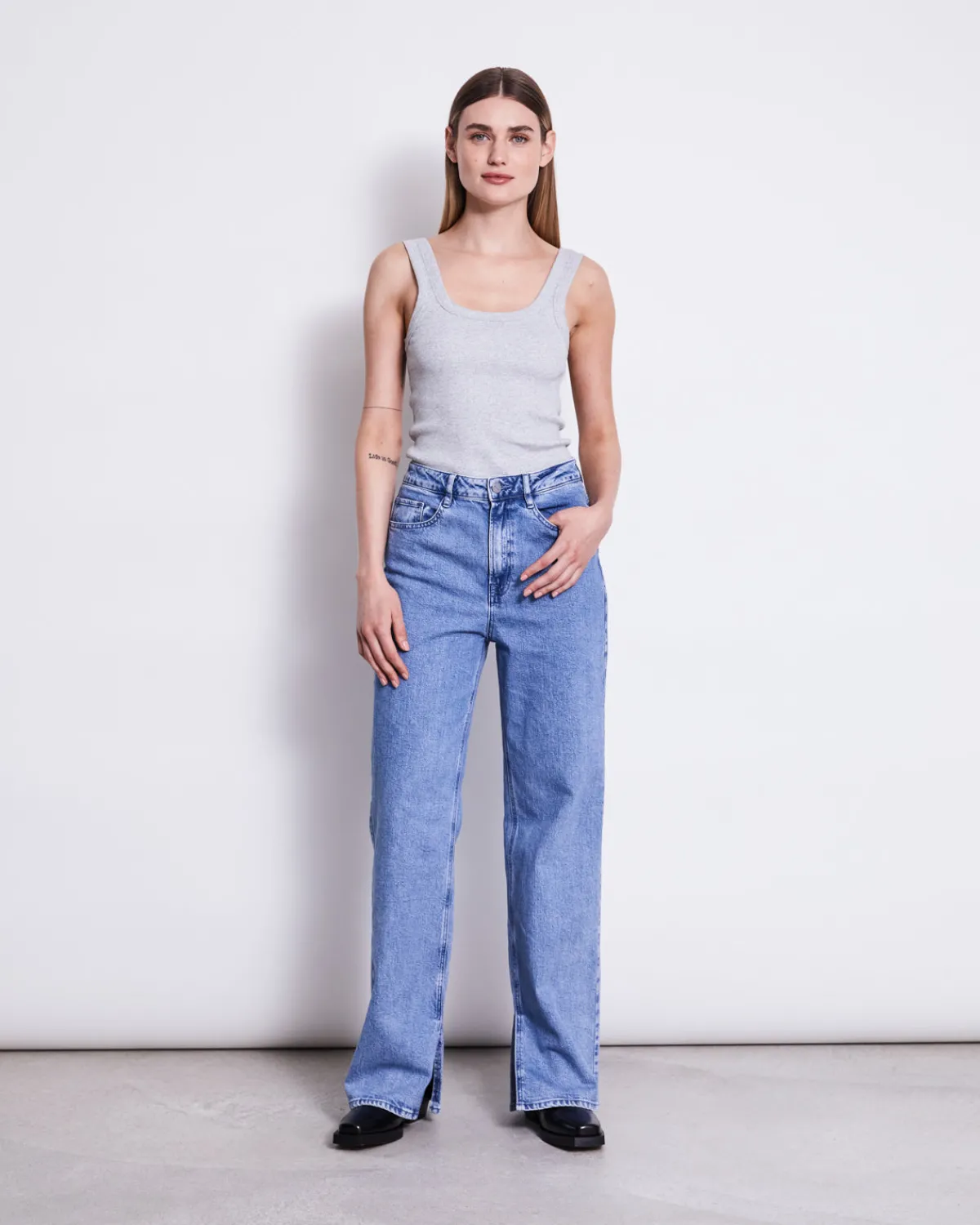 Cheap JAN 'N JUNE SLITTED WIDE LEG JEANS SELENE LIGHT BLUE